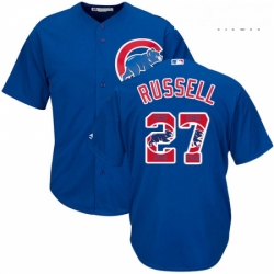 Mens Majestic Chicago Cubs 27 Addison Russell Authentic Royal Blue Team Logo Fashion Cool Base MLB Jersey