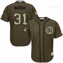 Mens Majestic Chicago Cubs 31 Greg Maddux Authentic Green Salute to Service MLB Jersey