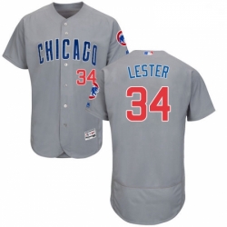 Mens Majestic Chicago Cubs 34 Jon Lester Grey Road Flex Base Authentic Collection MLB Jersey