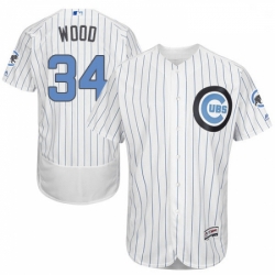 Mens Majestic Chicago Cubs 34 Kerry Wood Authentic White 2016 Fathers Day Fashion Flex Base MLB Jersey