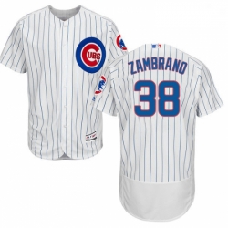 Mens Majestic Chicago Cubs 38 Carlos Zambrano White Home Flex Base Authentic Collection MLB Jersey