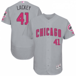 Mens Majestic Chicago Cubs 41 John Lackey Grey Mothers Day Flexbase Authentic Collection MLB Jersey