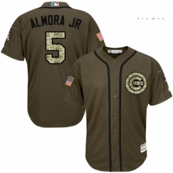 Mens Majestic Chicago Cubs 5 Albert Almora Jr Replica Green Salute to Service MLB Jersey 