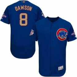 Mens Majestic Chicago Cubs 8 Andre Dawson Authentic Royal Blue 2017 Gold Champion Flex Base MLB Jersey