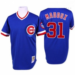 Mens Mitchell and Ness Chicago Cubs 31 Greg Maddux Authentic Blue Throwback MLB Jersey