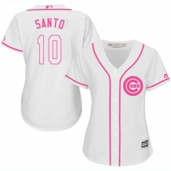 Womens Majestic Chicago Cubs 10 Ron Santo Authentic White Fashion MLB Jersey