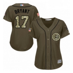 Womens Majestic Chicago Cubs 17 Kris Bryant Authentic Green Salute to Service MLB Jersey