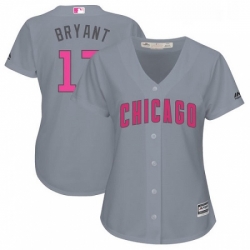 Womens Majestic Chicago Cubs 17 Kris Bryant Authentic Grey Mothers Day Cool Base MLB Jersey