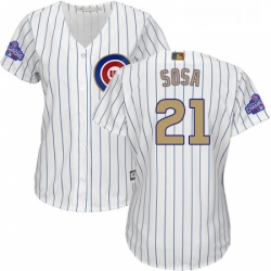 Womens Majestic Chicago Cubs 21 Sammy Sosa Authentic White 2017 Gold Program MLB Jersey