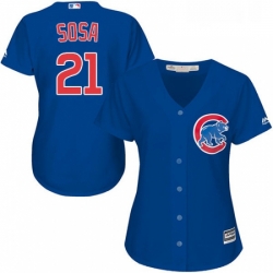 Womens Majestic Chicago Cubs 21 Sammy Sosa Replica Royal Blue Alternate MLB Jersey