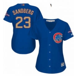 Womens Majestic Chicago Cubs 23 Ryne Sandberg Authentic Royal Blue 2017 Gold Champion MLB Jersey