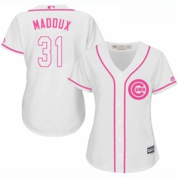 Womens Majestic Chicago Cubs 31 Greg Maddux Replica White Fashion MLB Jersey