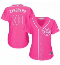 Womens Majestic Chicago Cubs 38 Carlos Zambrano Replica Pink Fashion MLB Jersey