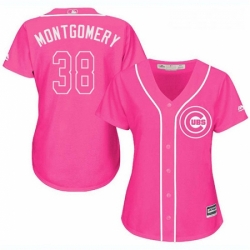 Womens Majestic Chicago Cubs 38 Mike Montgomery Replica Pink Fashion MLB Jersey