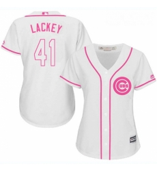 Womens Majestic Chicago Cubs 41 John Lackey Replica White Fashion MLB Jersey