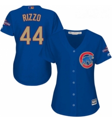 Womens Majestic Chicago Cubs 44 Anthony Rizzo Authentic Royal Blue 2017 Gold Champion MLB Jersey