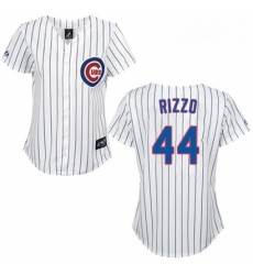 Womens Majestic Chicago Cubs 44 Anthony Rizzo Authentic WhiteBlue Strip Fashion MLB Jersey