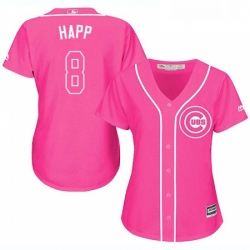 Womens Majestic Chicago Cubs 8 Ian Happ Authentic Pink Fashion MLB Jersey 