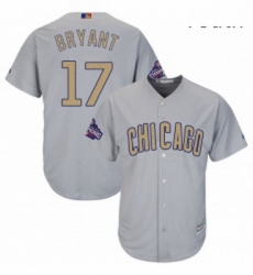 Youth Majestic Chicago Cubs 17 Kris Bryant Authentic Gray 2017 Gold Champion Cool Base MLB Jersey