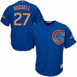 Youth Majestic Chicago Cubs 27 Addison Russell Authentic Royal Blue 2017 Gold Champion Cool Base MLB Jersey