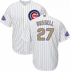 Youth Majestic Chicago Cubs 27 Addison Russell Authentic White 2017 Gold Program Cool Base MLB Jersey