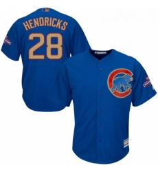 Youth Majestic Chicago Cubs 28 Kyle Hendricks Authentic Royal Blue 2017 Gold Champion Cool Base MLB Jersey