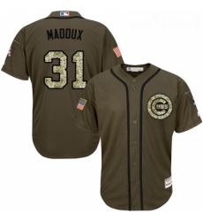 Youth Majestic Chicago Cubs 31 Greg Maddux Authentic Green Salute to Service MLB Jersey