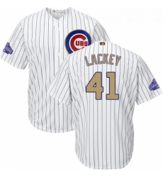 Youth Majestic Chicago Cubs 41 John Lackey Authentic White 2017 Gold Program Cool Base MLB Jersey