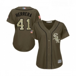 Womens Chicago White Sox 41 Kelvin Herrera Authentic Green Salute to Service Baseball Jersey 