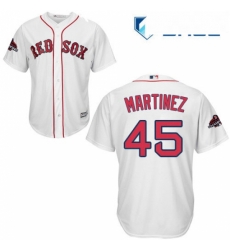 Youth Majestic Boston Red Sox 45 Pedro Martinez Authentic White Home Cool Base 2018 World Series Champions MLB Jersey