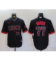 Men  Cincinnati Reds 77 Rece Hinds Black 2023 City Connect Stitched Baseball Jersey 2