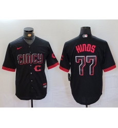 Men  Cincinnati Reds 77 Rece Hinds Black 2023 City Connect Stitched Baseball Jersey 3