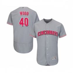 Mens Cincinnati Reds 40 Alex Wood Grey Road Flex Base Authentic Collection Baseball Jersey