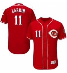 Mens Majestic Cincinnati Reds 11 Barry Larkin Red Alternate Flex Base Authentic Collection MLB Jersey