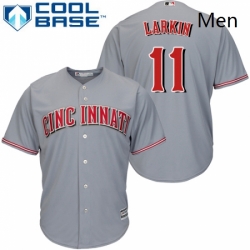 Mens Majestic Cincinnati Reds 11 Barry Larkin Replica Grey Road Cool Base MLB Jersey