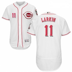 Mens Majestic Cincinnati Reds 11 Barry Larkin White Home Flex Base Authentic Collection MLB Jersey