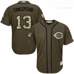 Mens Majestic Cincinnati Reds 13 Dave Concepcion Replica Green Salute to Service MLB Jersey