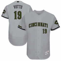 Mens Majestic Cincinnati Reds 19 Joey Votto Grey Flexbase Authentic Collection Memorial Day MLB Jersey