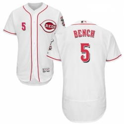 Mens Majestic Cincinnati Reds 5 Johnny Bench White Home Flex Base Authentic Collection MLB Jersey