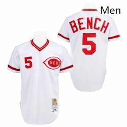 Mens Mitchell and Ness Cincinnati Reds 5 Johnny Bench Authentic White Throwback MLB Jersey