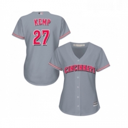 Womens Cincinnati Reds 27 Matt Kemp Replica Grey Road Cool Base Baseball Jersey 