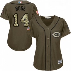 Womens Majestic Cincinnati Reds 14 Pete Rose Replica Green Salute to Service MLB Jersey