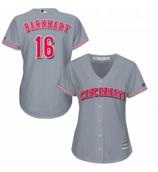 Womens Majestic Cincinnati Reds 16 Tucker Barnhart Authentic Grey Road Cool Base MLB Jersey 