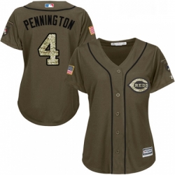 Womens Majestic Cincinnati Reds 4 Cliff Pennington Authentic Green Salute to Service MLB Jersey 