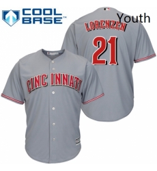 Youth Majestic Cincinnati Reds 21 Michael Lorenzen Authentic Grey Road Cool Base MLB Jersey