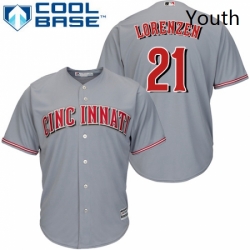 Youth Majestic Cincinnati Reds 21 Michael Lorenzen Authentic Grey Road Cool Base MLB Jersey