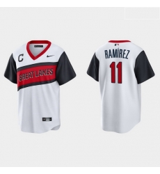 Men Cleveland Indians 11 Jose Ramirez Men Nike White 2021 Little League Class Game MLB Jersey