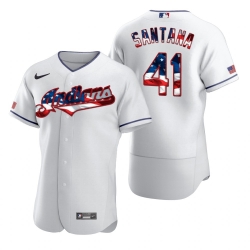 Men Cleveland Indians 41 Carlos Santana Men Nike White Fluttering USA Flag Limited Edition Flex Base MLB Jersey