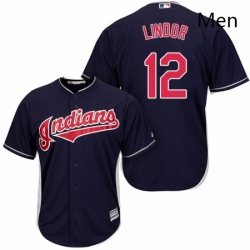 Mens Majestic Cleveland Indians 12 Francisco Lindor Replica Navy Blue Alternate 1 Cool Base MLB Jersey