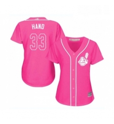 Womens Cleveland Indians 33 Brad Hand Replica Pink Fashion Cool Base Baseball Jersey 